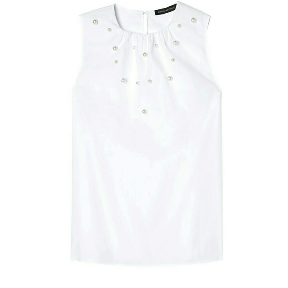 BRAND NEW WITH TAGS! BANANA REPUBLIC PEARL EMBELLISHED LINEN TOP - Picture 2 of 15